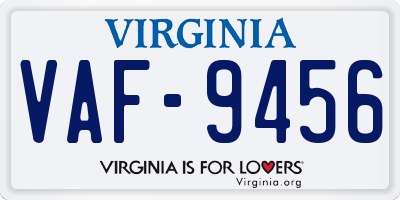 VA license plate VAF9456