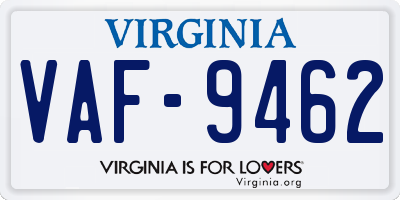 VA license plate VAF9462