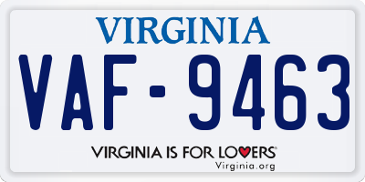 VA license plate VAF9463