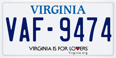 VA license plate VAF9474