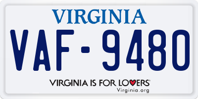 VA license plate VAF9480