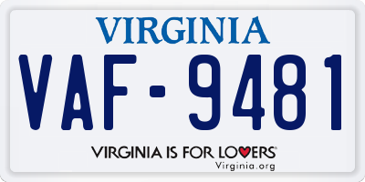VA license plate VAF9481
