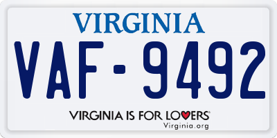 VA license plate VAF9492