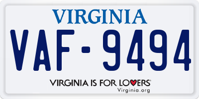 VA license plate VAF9494