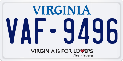VA license plate VAF9496