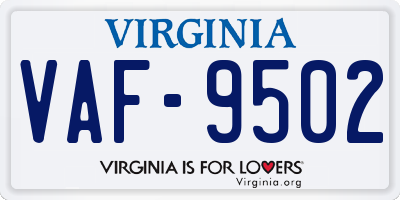 VA license plate VAF9502