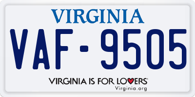 VA license plate VAF9505