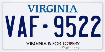VA license plate VAF9522