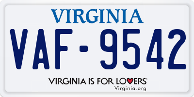 VA license plate VAF9542