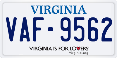 VA license plate VAF9562