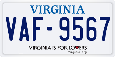 VA license plate VAF9567