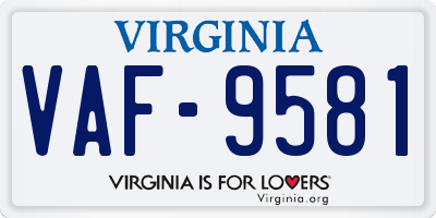 VA license plate VAF9581