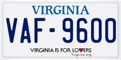 VA license plate VAF9600