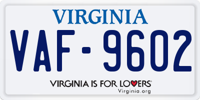 VA license plate VAF9602