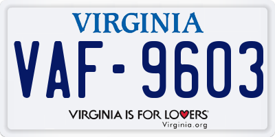 VA license plate VAF9603