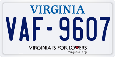 VA license plate VAF9607
