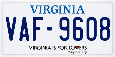 VA license plate VAF9608