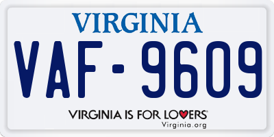 VA license plate VAF9609