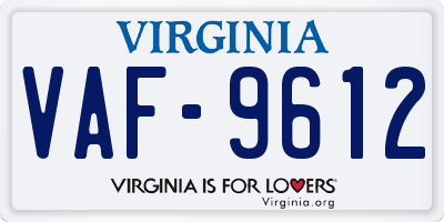 VA license plate VAF9612