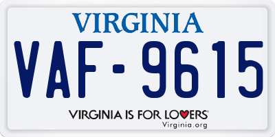 VA license plate VAF9615