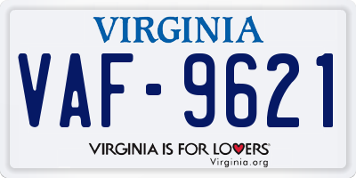 VA license plate VAF9621