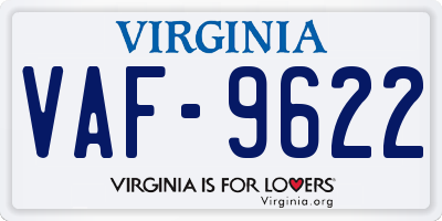 VA license plate VAF9622