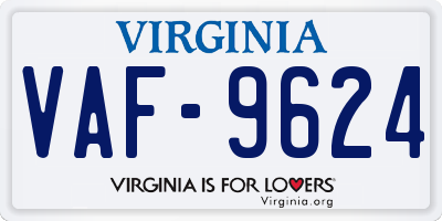 VA license plate VAF9624