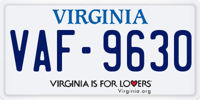 VA license plate VAF9630