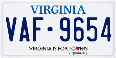 VA license plate VAF9654