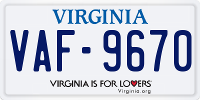 VA license plate VAF9670