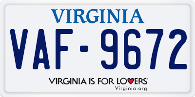 VA license plate VAF9672