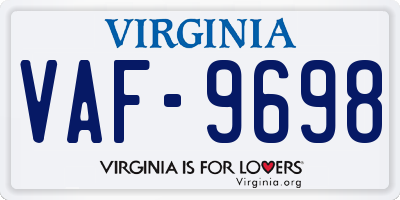 VA license plate VAF9698