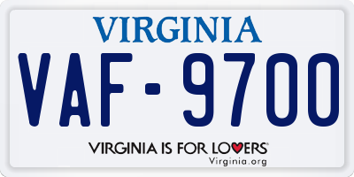 VA license plate VAF9700