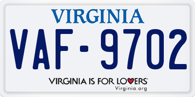 VA license plate VAF9702