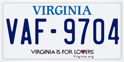 VA license plate VAF9704
