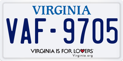 VA license plate VAF9705