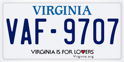 VA license plate VAF9707