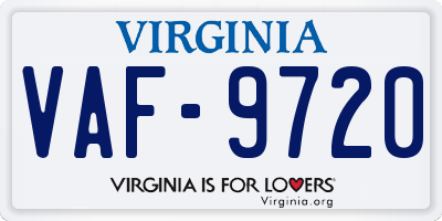 VA license plate VAF9720