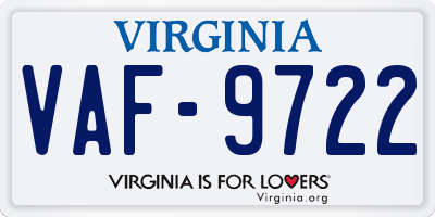 VA license plate VAF9722