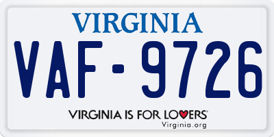 VA license plate VAF9726