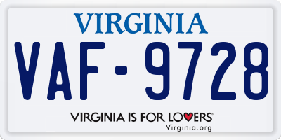 VA license plate VAF9728