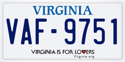 VA license plate VAF9751