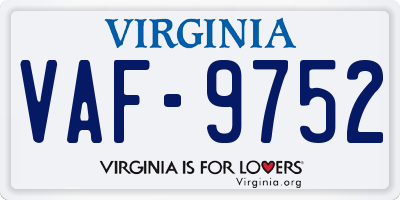 VA license plate VAF9752