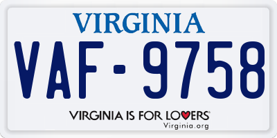 VA license plate VAF9758