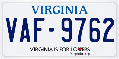 VA license plate VAF9762