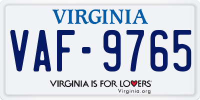 VA license plate VAF9765