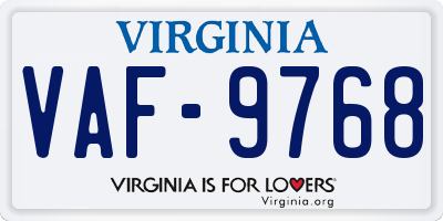 VA license plate VAF9768