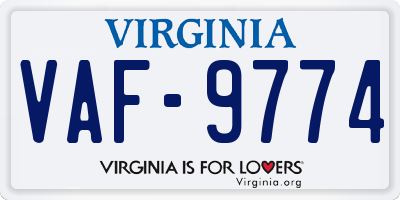 VA license plate VAF9774