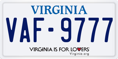 VA license plate VAF9777
