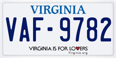 VA license plate VAF9782